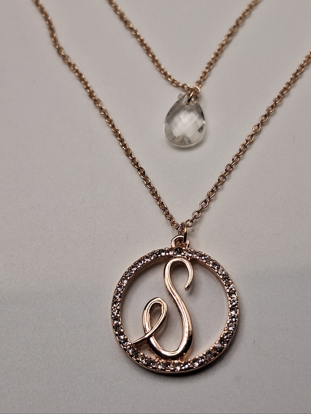 Rose Gold Initial S Necklace Layered Dainty Monogram Pendant Crystal Drop